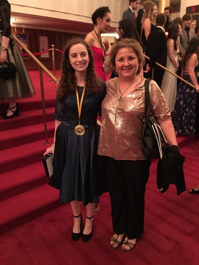 Saskia Hunter with Ms. Young, after Hunter won the Best Supporting Actress in a Play Cappie. 