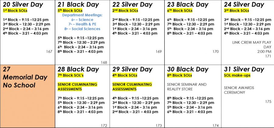 The new SOL schedule leaves three hour blocks for SOLs. 