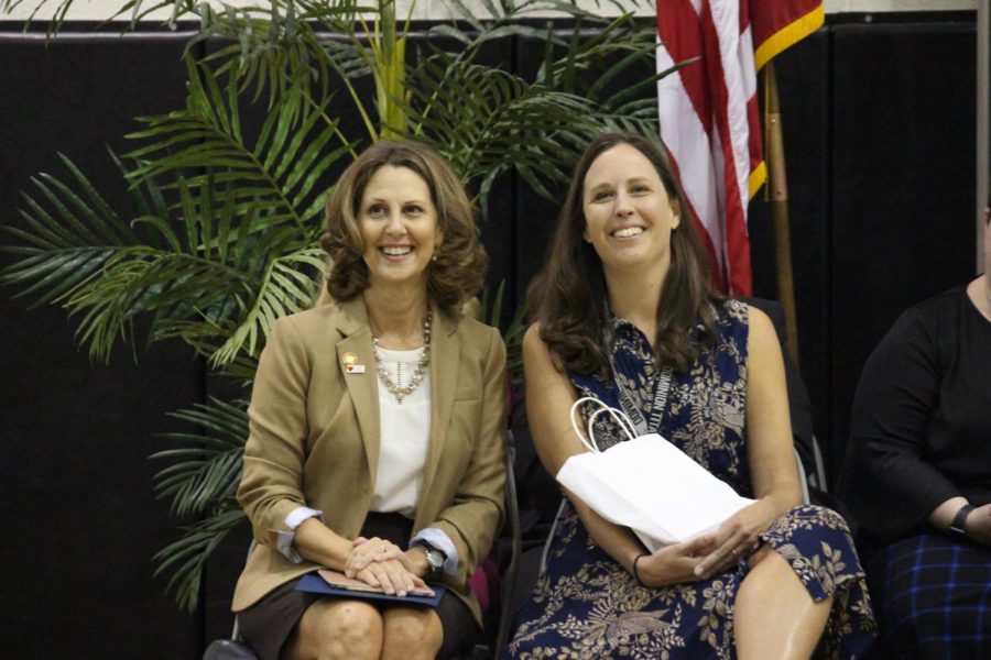 Mrs. Rodgers sits with Mrs. Northam after receiving the Region 4 Teacher of the Year Award.