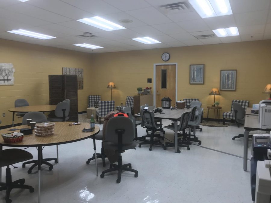 The workroom was remodeled by the wellness team. 