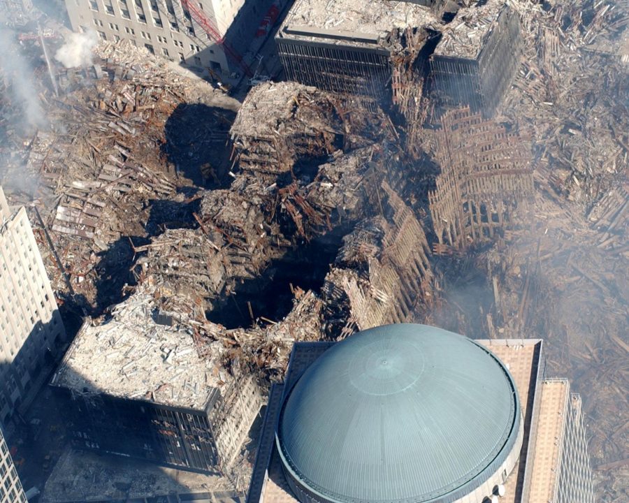 Aerial photo taken on Sept. 20, 2001 showing the destruction of the World Trade Center.