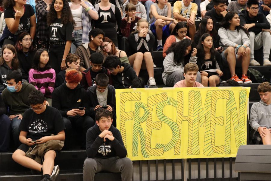 During the pep rally freshmen spent more time sitting than up and cheering.