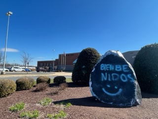 To welcome the exchange students from Spain, SCA painted Bienbenidos on the rock, embarrassing and misrepresenting a portion of Dominion students. (caption by Caelan Jones) 