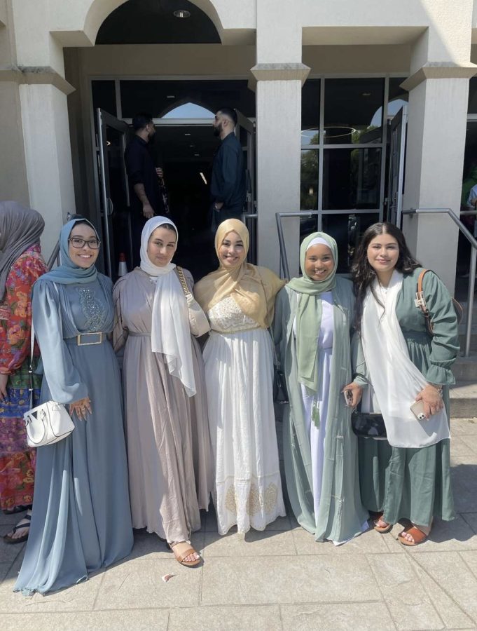  For Eid, the girls get dressed up to go to the mosque in long dresses called abayas. 