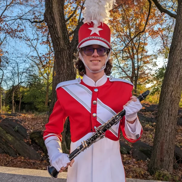 Evitt played his primary instrument, the clarinet, in the 2023 Macys Thanksgiving Parade. 
(photo courtesy of Anderson Evitt)