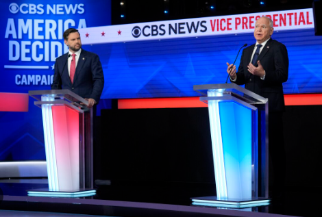 Tim Walz and JD Vance debate against one another a little less than a month away from the general election. 
(Photo Courtesy of NPR)