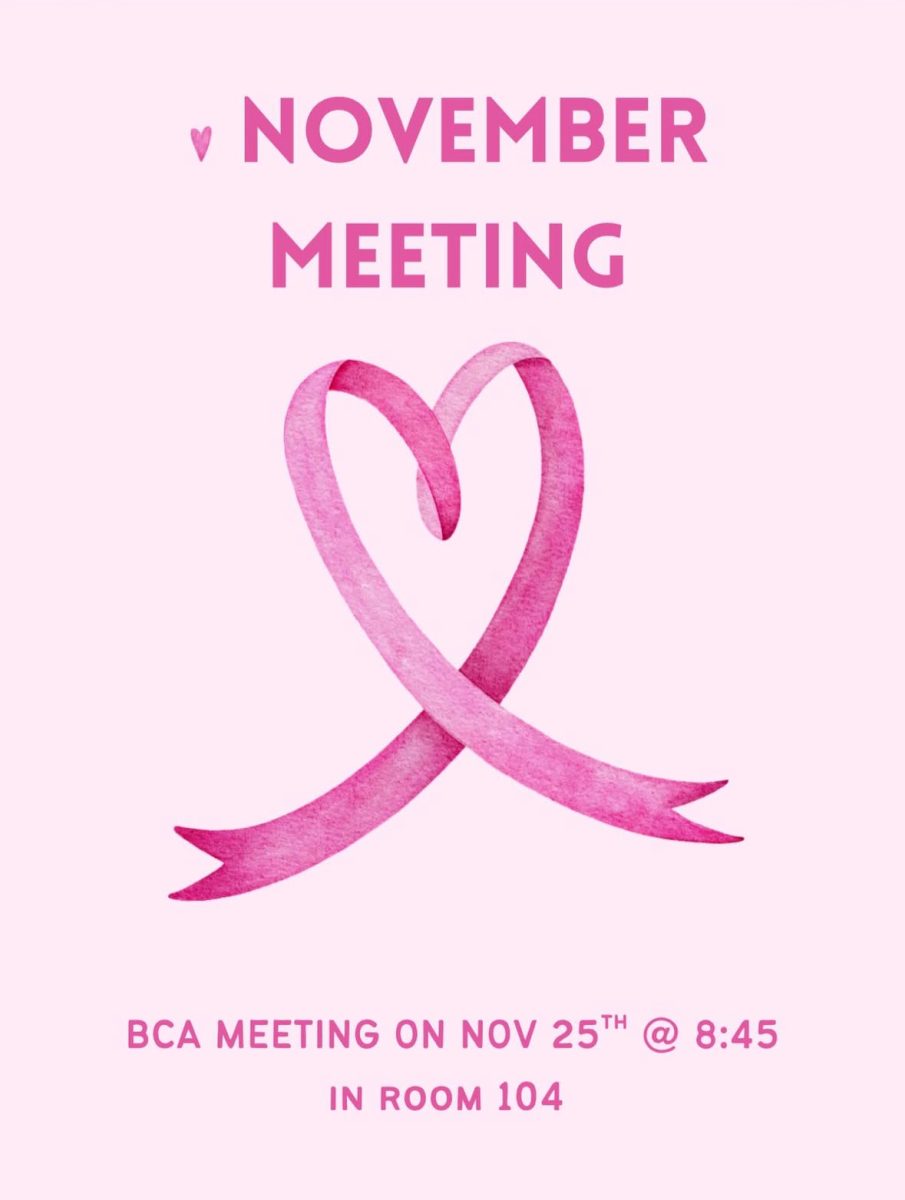 The next Breast Cancer Awareness meeting will be held this Tuesday, November 25th.